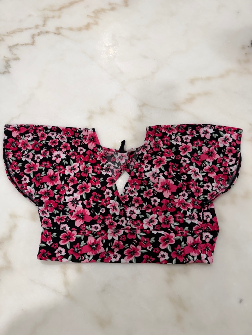 H&M Black Crop Top with Pink Floral Print